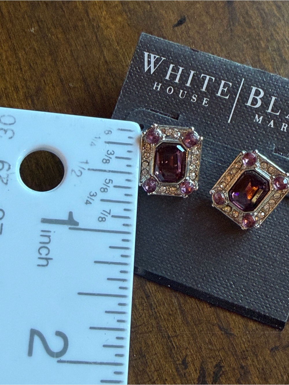 WHBM White House Black Market Earrings #K76 Burgundy Square Faceted Stud - Picture 3 of 3